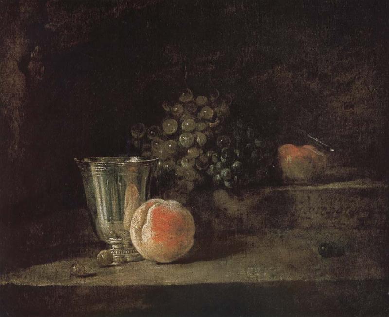 Jean Baptiste Simeon Chardin Silver peach red wine grapes and apple oil painting picture